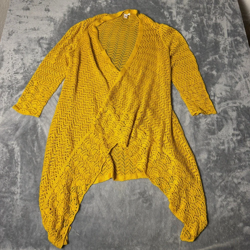 Est. 1946 Womens Mustard Yellow Open Knit Waterfall Cardigan XL Asymmetrical Hem